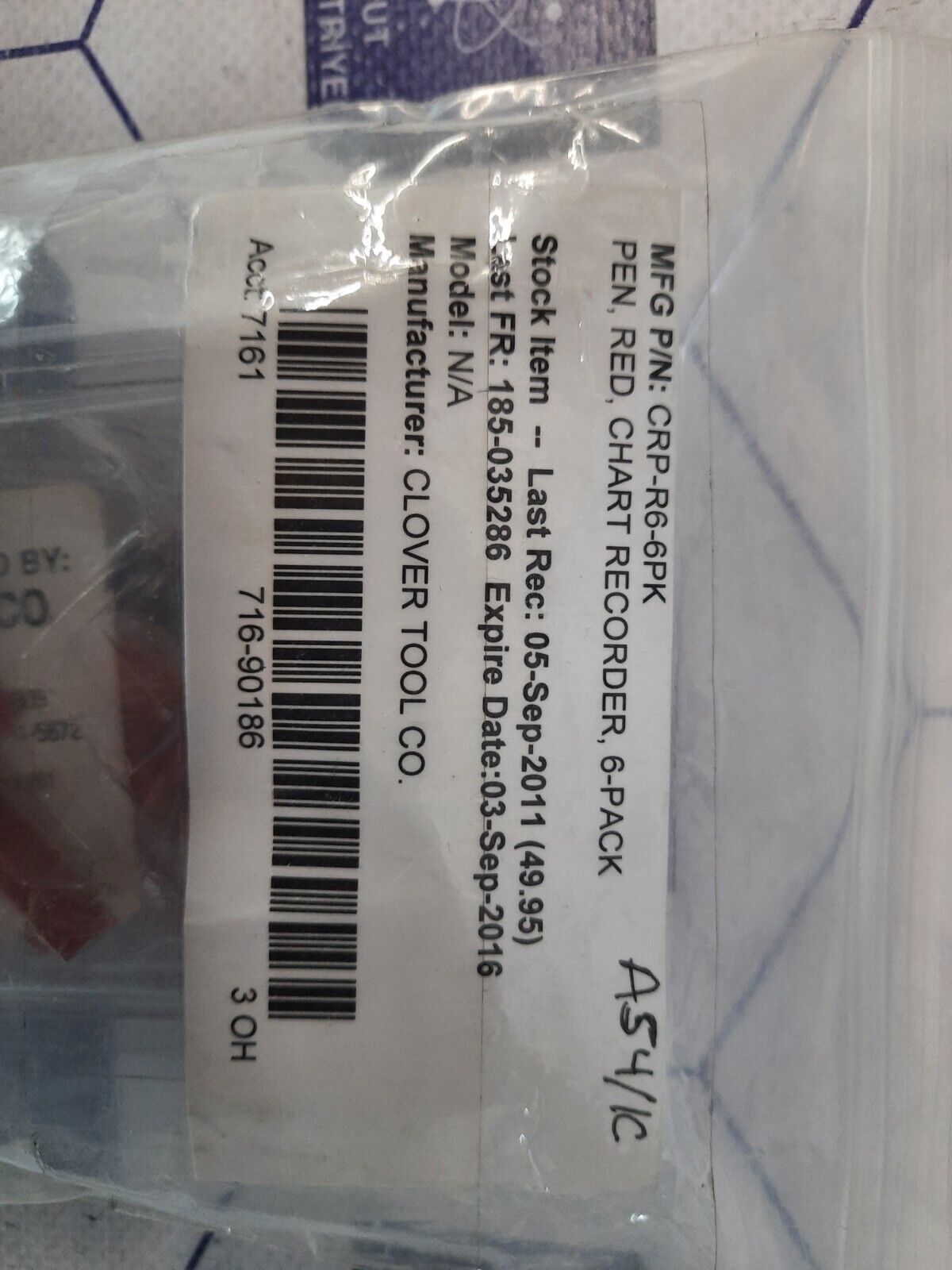 MATERIAL LABEL CRP-R6-6PK -1 HART RECORDER, 6-PACK Stock