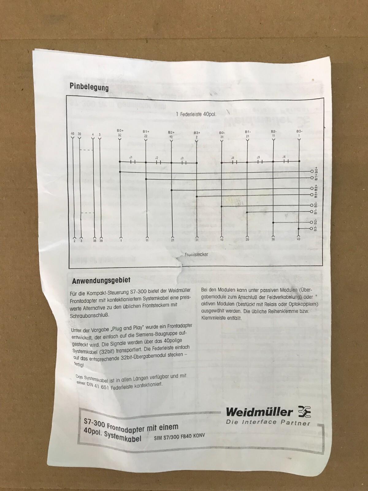 Weidmüller SIM S7/300 FB40 2.0M 8433290200 Q-06-1484-050602