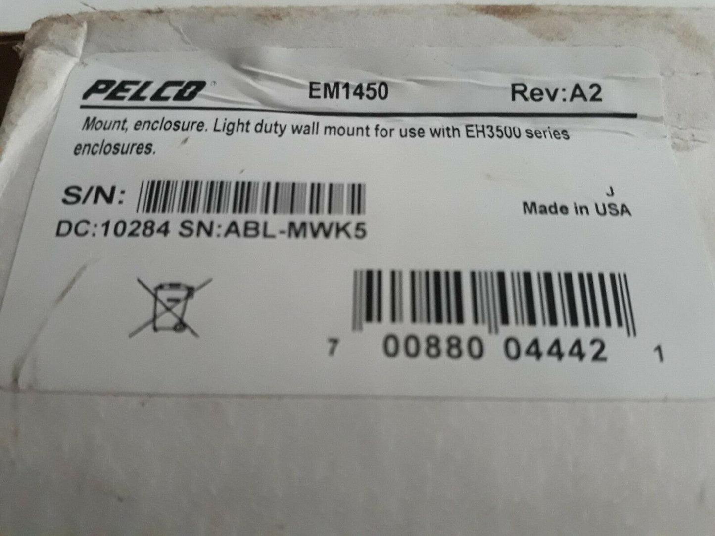 Pelco EM1450 Wall Mount for Eh3500 Series Enclosure