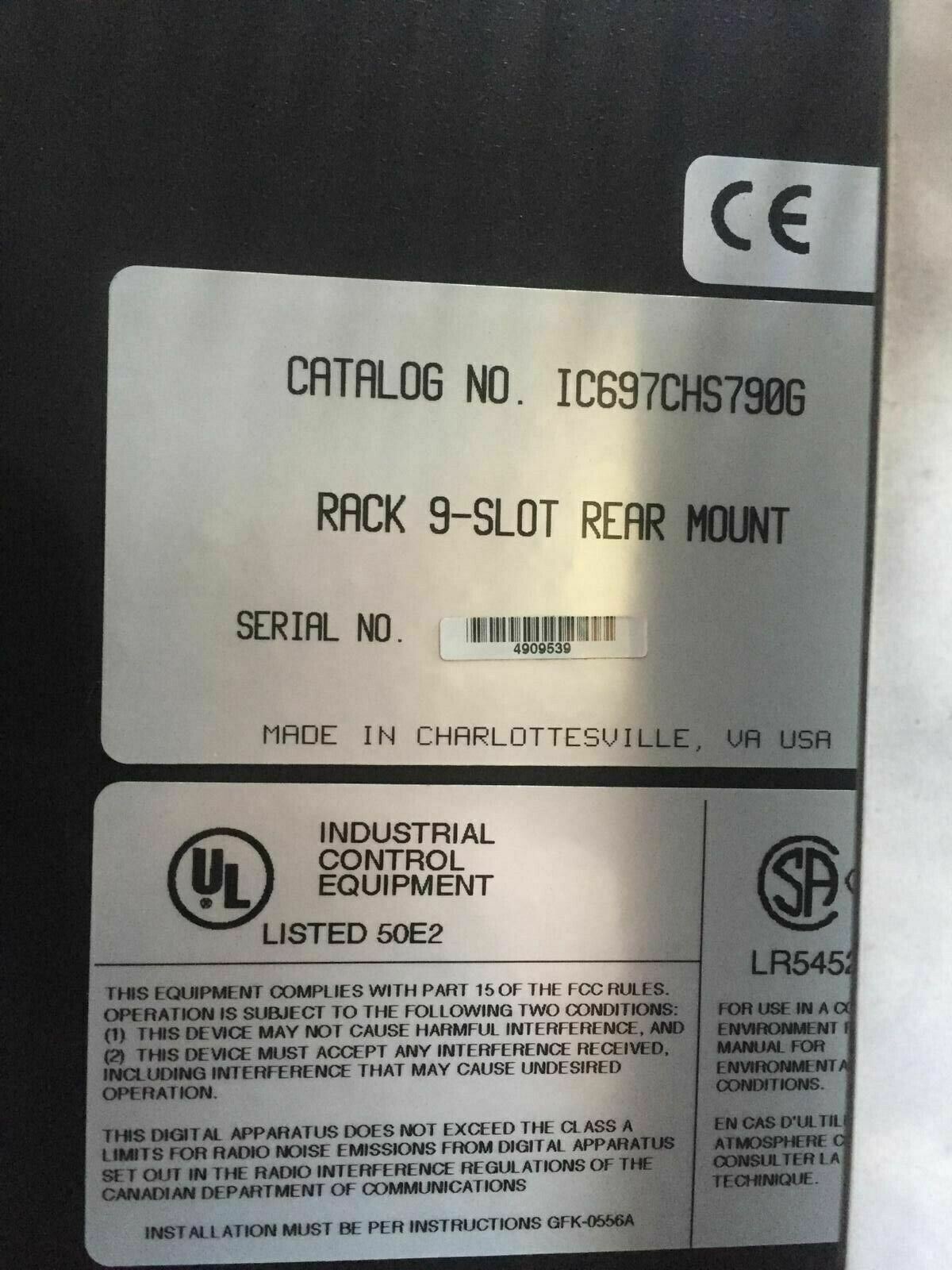 Ge FANUC IC697CHS790G 9-slot Rear Mount Rack