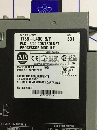 Allen Bradley 1785-L40C15 /F Rev 301