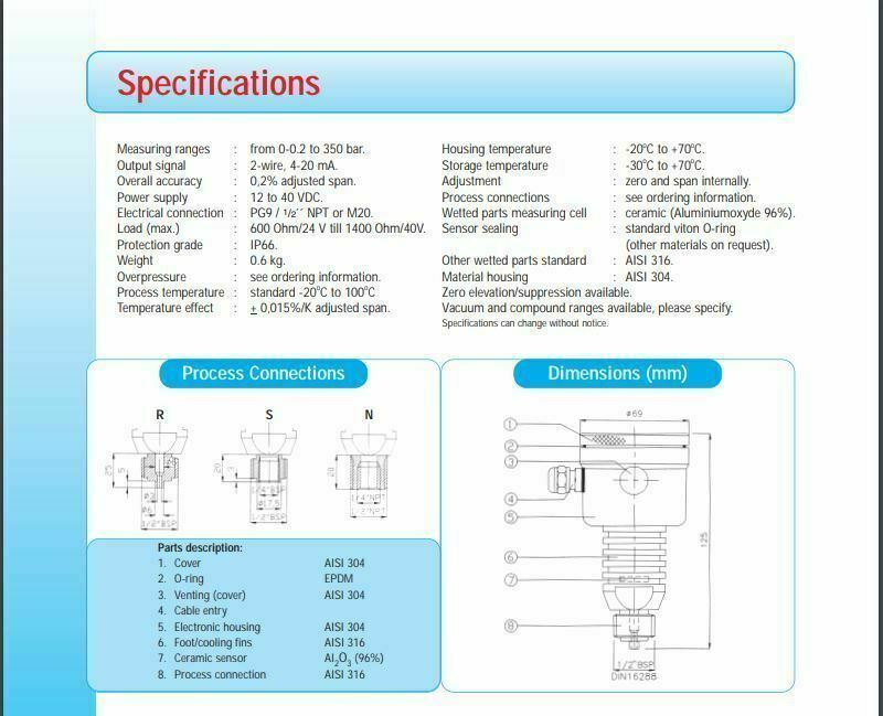 Pressure Transmitter CER-8000 H-N-Ex-G2  With Ceramic Measuring Cell