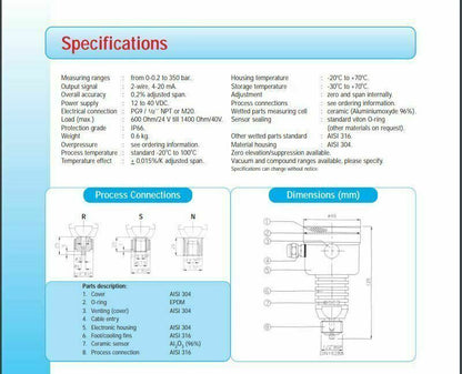 Pressure Transmitter CER-8000 H-N-Ex-G2  With Ceramic Measuring Cell