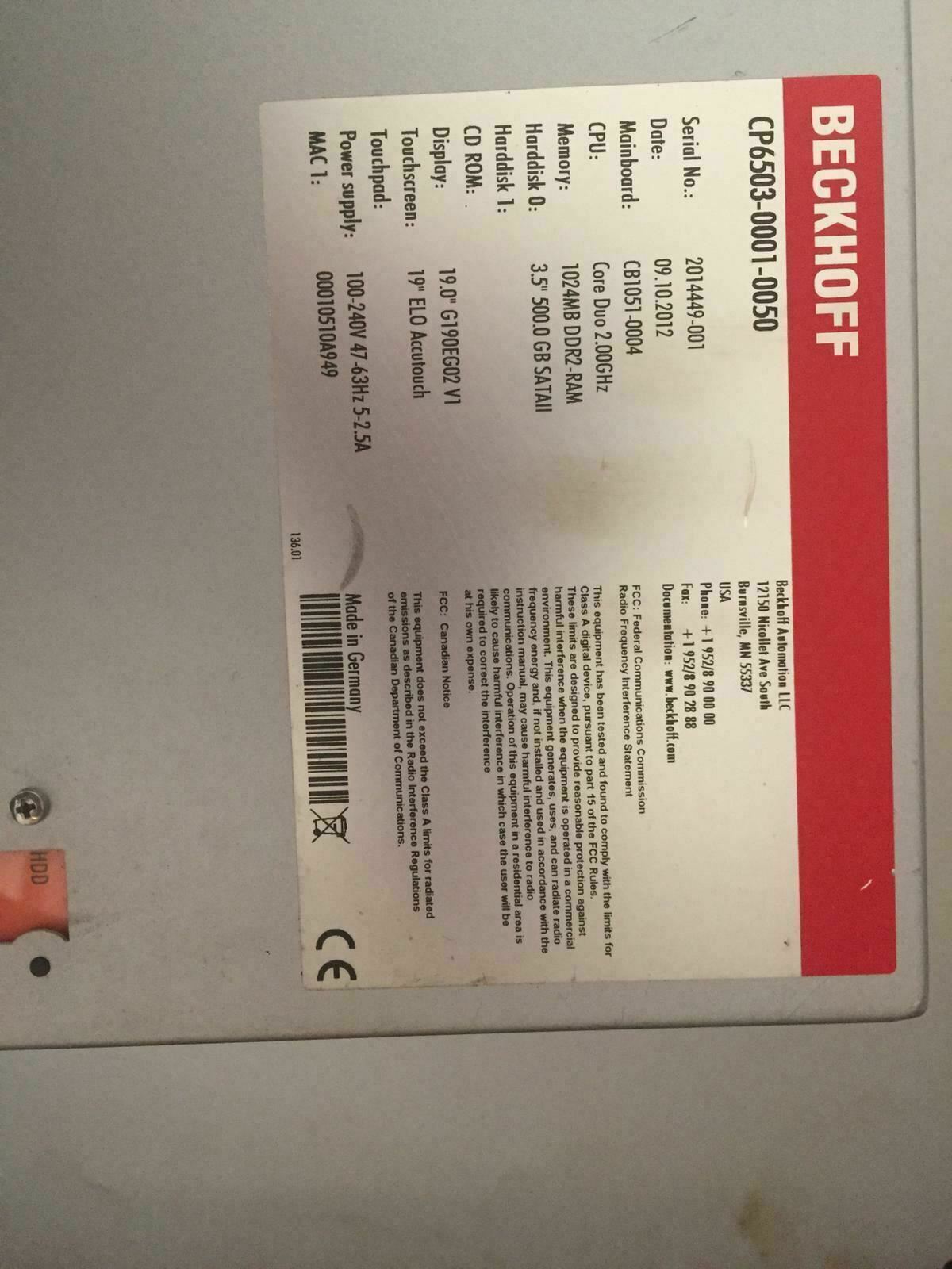 Beckhoff Panel Pc CP6503-0001-0050 cp6503-0001-0050