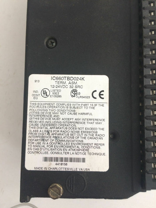 GE FANUC IC660TBD024K USED TERMINAL ASSEMBLY 12-24VDC 32 SRC