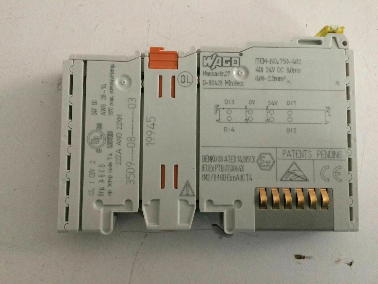 Lot of 5 pieces WAGO 24VDC 4-CHANNEL DIGITAL INPUT MODULE 750-402