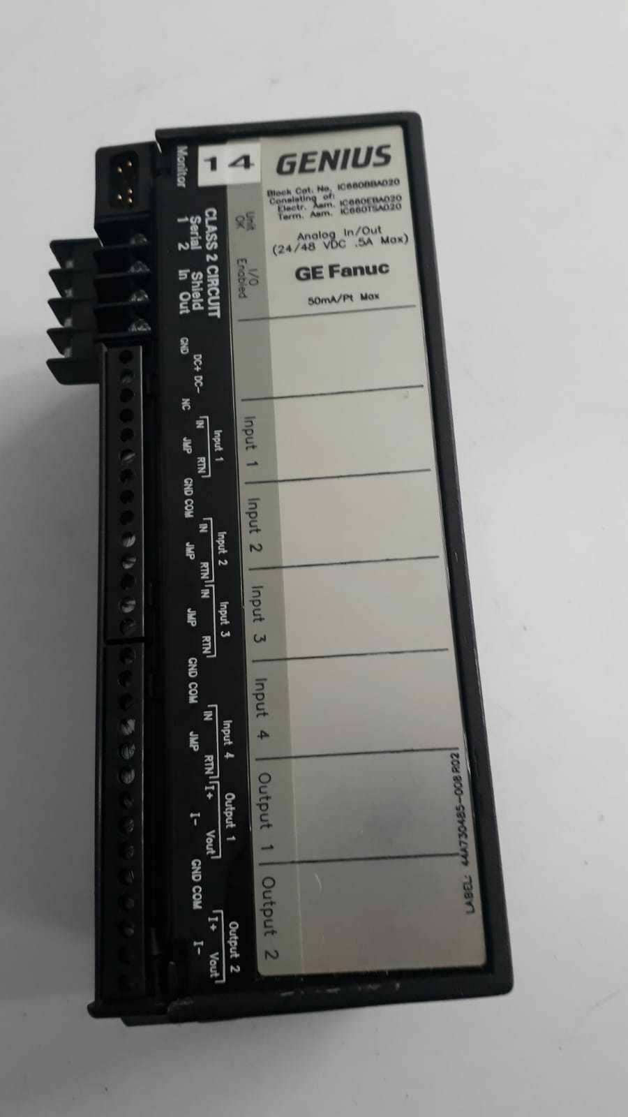 GE Fanuc Genius IC660TSA020K / IC660BBA020M Analog I/O Module