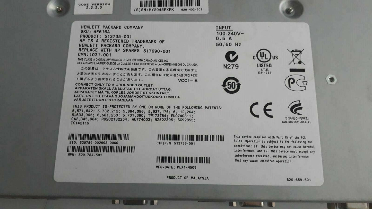 KVM 513735-001 HP AF616A 8 ports Console Manager HEWLETT PACKARD COMPANY