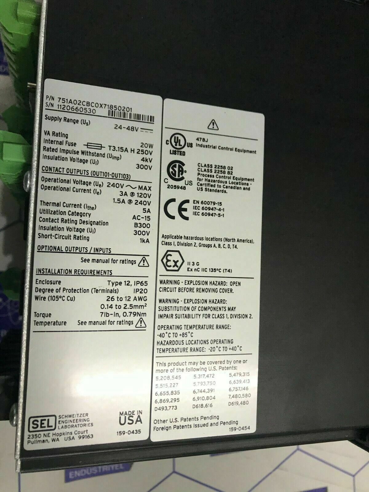 SEL Sel-751a Feeder Protection Relay 751A02CBC0X71850201