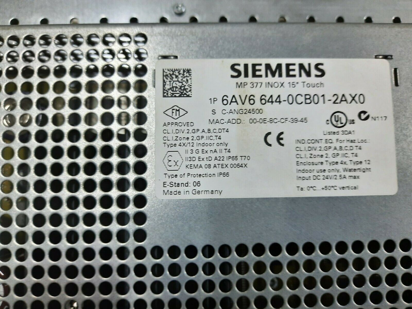 SIEMENS 6AV6 644-0CB01-2AX0 Simatic Multi Panel