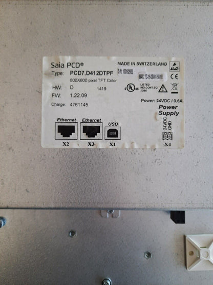 SAIA BURGESS TOUCHPANEL PCD7.D412DTPF HW:D FW:1.11.09 800x600 TFT COLOR