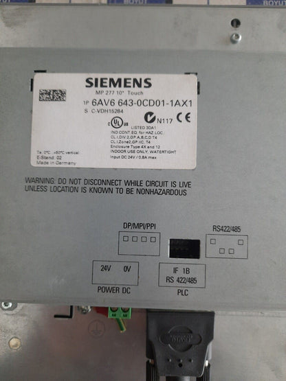 SIEMENS SIMATIC 6AV6 643-0CD01-1AX1 MP 277 10" TOUCH OPERATOR INTERFACE