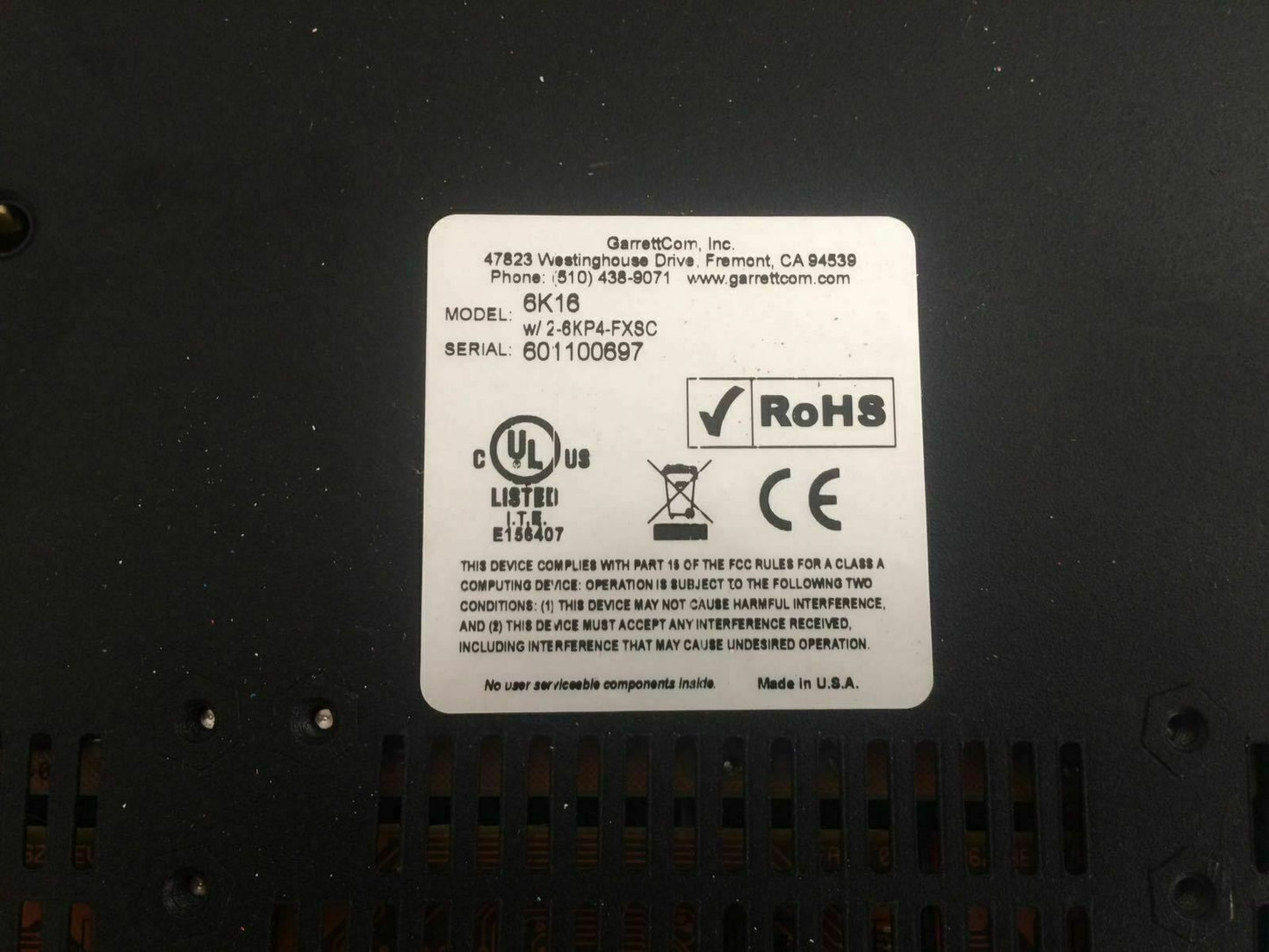 GarrettCom Magnum 6K16 Managed Fiber Switch 6K16-5416-2