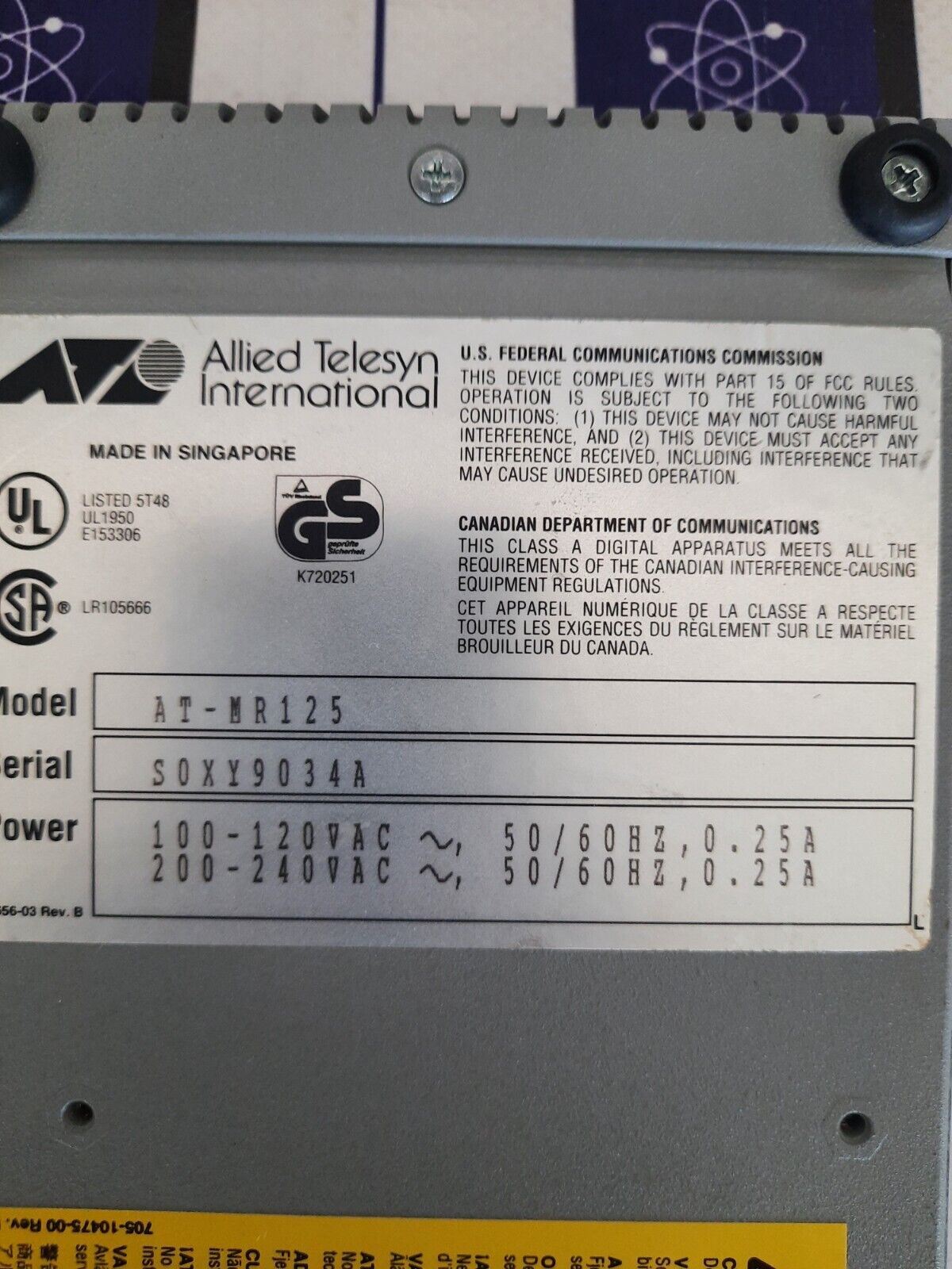 ALLIED TELESYN CENTRE COM AT-MR125 MICRO REPEATER