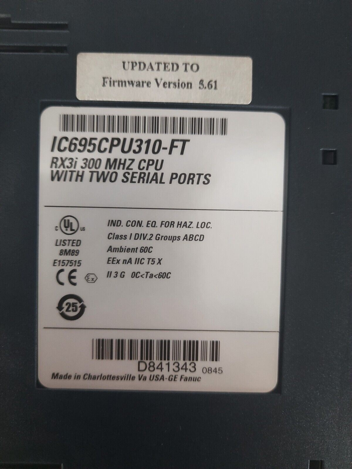 GE FANUC IC695CPU310-FT RX3I 300 MHZ CPU WITH TWO SERIAL PORTS IC695CPU310FT
