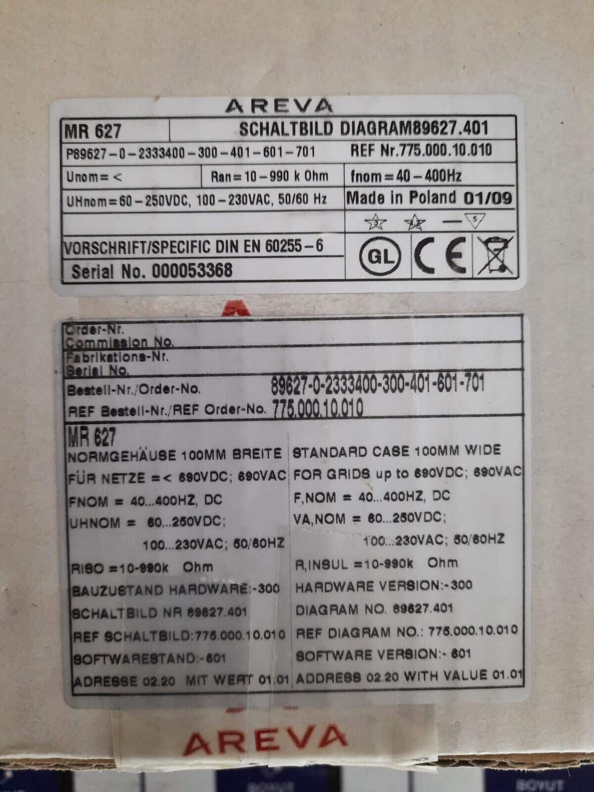 AREVA MR 627 MR627 EARTH-FAULT RELAY