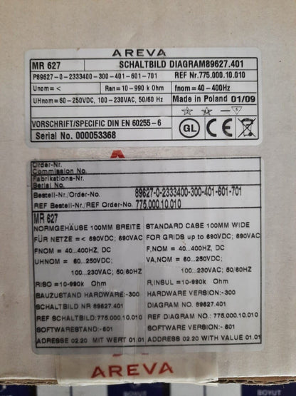 AREVA MR 627 MR627 EARTH-FAULT RELAY