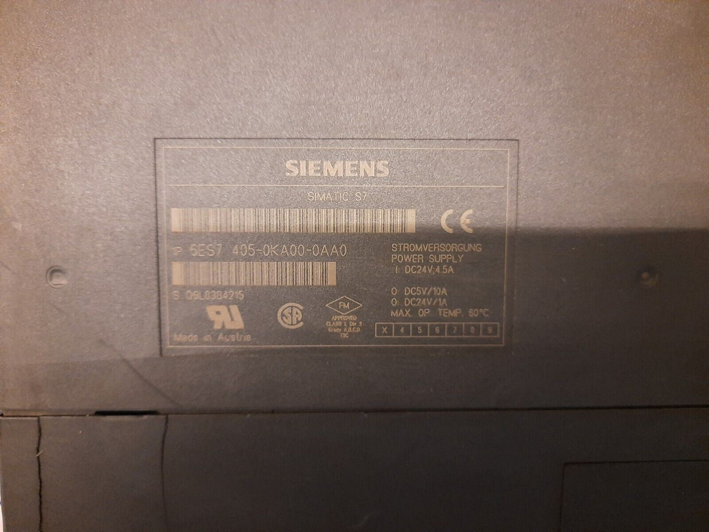 SIEMENS 6ES7 405-0KA00-0AA0 SIMATIC S7 STROMVERSORGUNG POWER SUPPLY