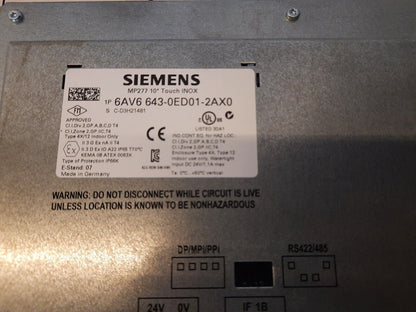 SIEMENS 6AV6 643-0ED01-2AX0 SIMATIC MULTI PANEL MP277 10 TOUCH INOX