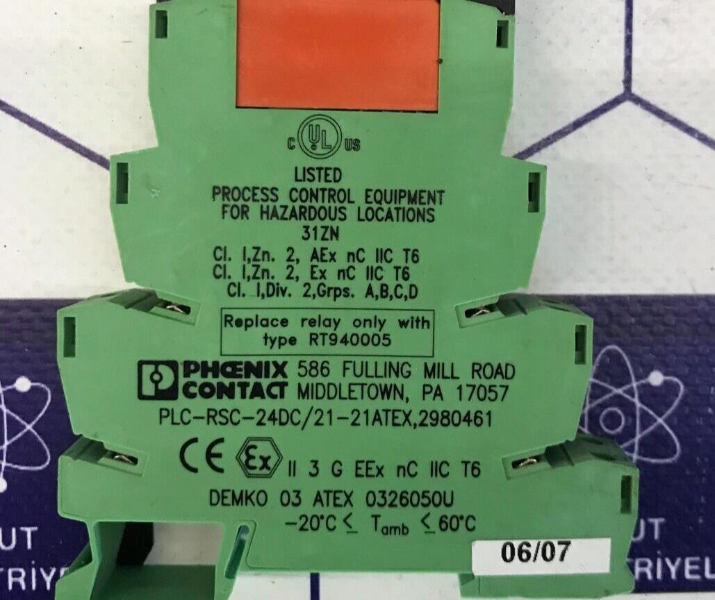 PHOENIX CONTACT 586 FILLING MILL ROAD  PLC-RSC-24DC/21-21 2980461 ATEX  31ZN