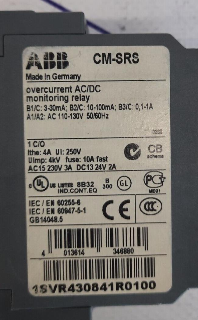 ABB-1SVR430841R0100 -CM-SRS - OVERCURRENT AC/DC MONITORING RELAY