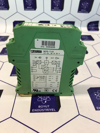 PHOENIX CONTACT RTD SENSOR DIN/PT 100.00 MCR-T/UI ORDER NO: 2814090