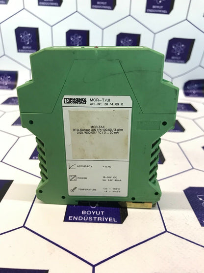 PHOENIX CONTACT RTD SENSOR DIN/PT 100.00 MCR-T/UI ORDER NO: 2814090
