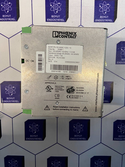 PHOENIX CONTACT QUINT POWER PART 152122+71 PS-100-240AC/12DC/10 ORD. NO: 2938811