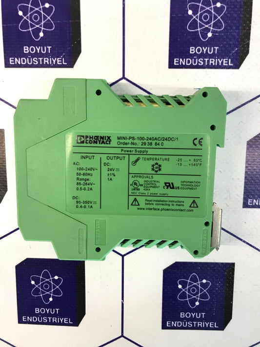 PHOENIX CONTACT POWER SUPPLY MINI-PS-100-240AC/24DC/1 ORDER NO:  2938840