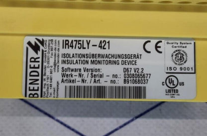 BENDER IR475LY-421 INSULATION MONITORING DEVICE