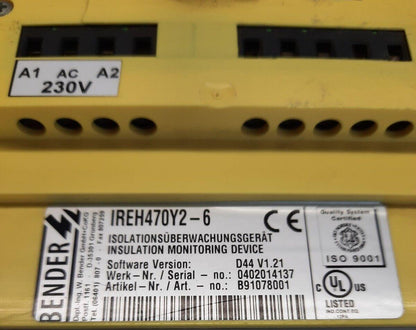 BENDER IREH470Y2-6 INSULATION MONITORING DEVICE