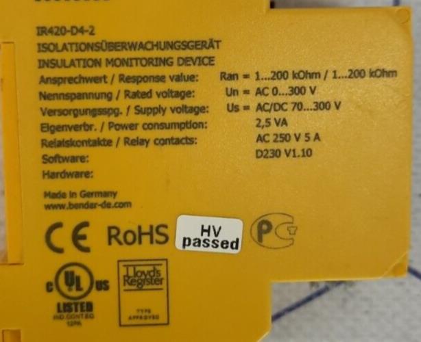 BENDER IR420-D4-2  A-ISOMETOR INSULATION MONITORING DEVICE