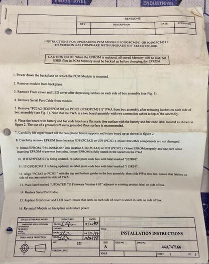 GE FANUC 44A7312222 G08 - IC693PCM301M/311N UPGRADE KIT VERSION 4.05 PCM301/311