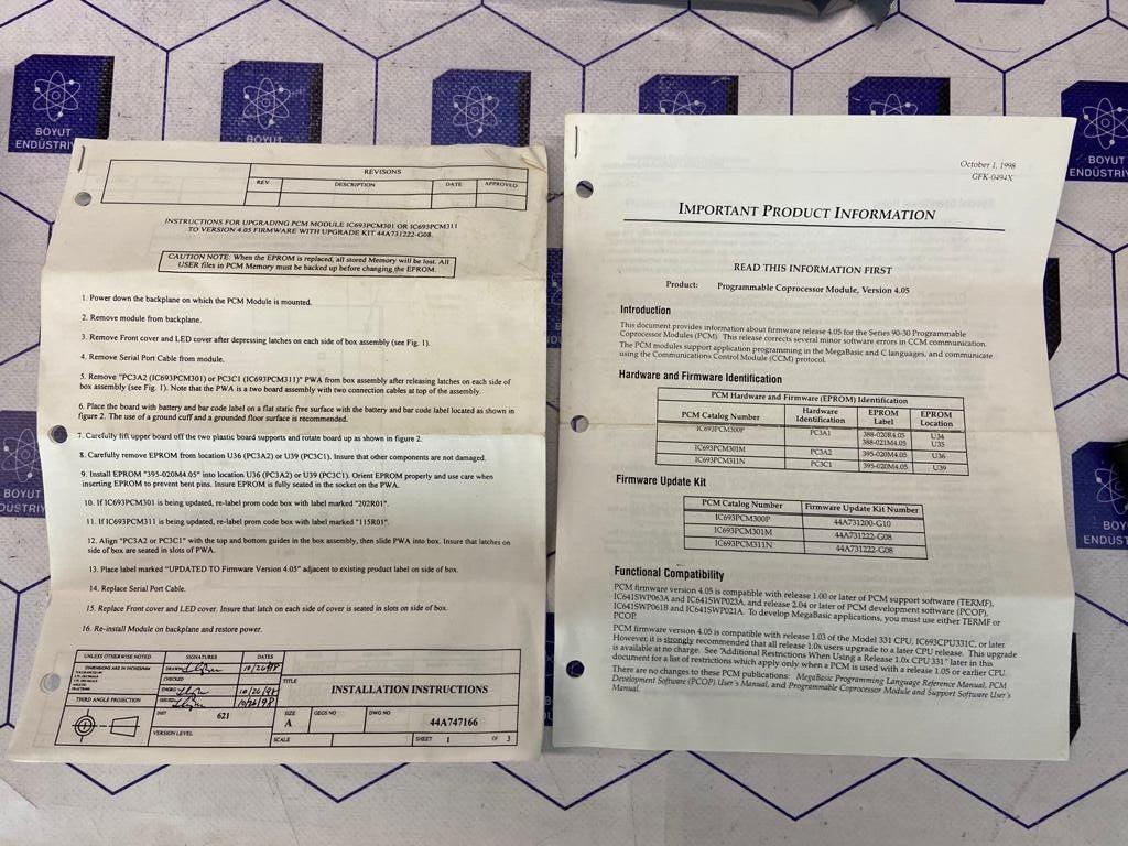 GE FANUC 44A7312222 G08 - IC693PCM301M/311N UPGRADE KIT VERSION 4.05 PCM301/311