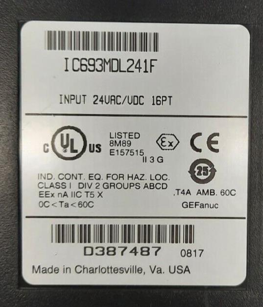 GE FANUC IC693MDL241F INPUT 24VAC/UDC 16PT