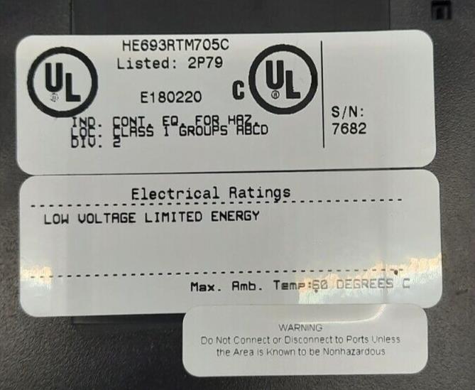 GE FANUC HE693RTM705C ELECTRICAL RATINGS