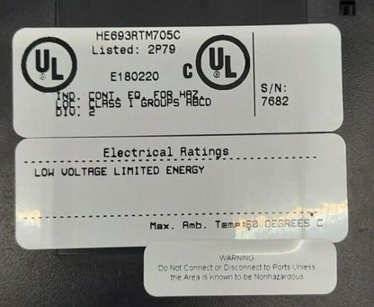 GE FANUC HE693RTM705C ELECTRICAL RATINGS