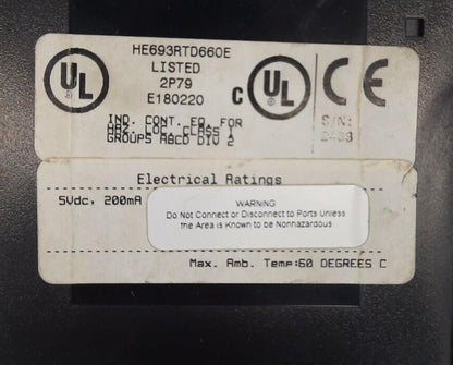 GE FANUC HE693RTD660E ELECTRICAL RATINGS