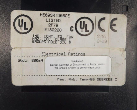 GE FANUC HE693RTD660E ELECTRICAL RATINGS