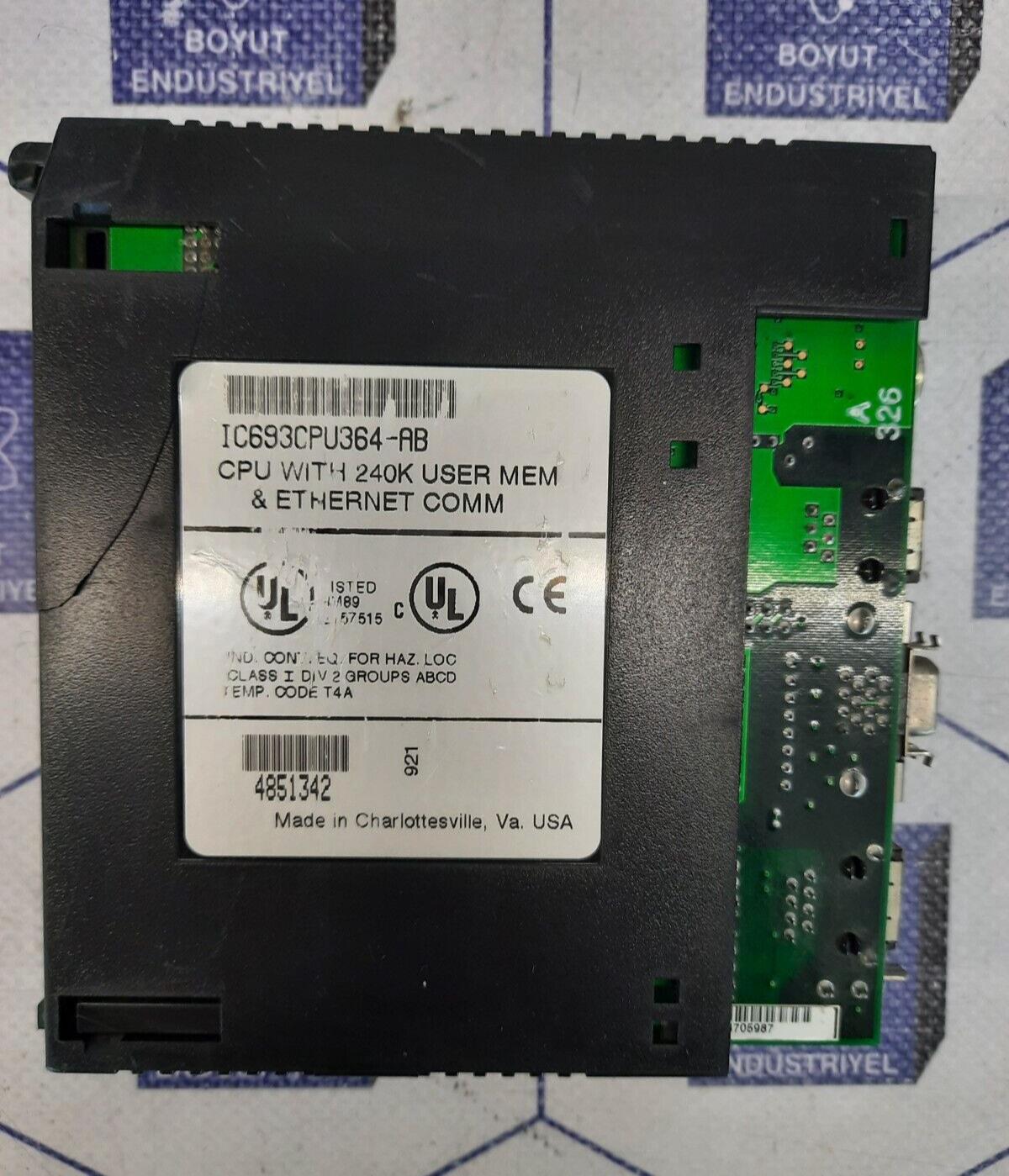 GE FANUC IC693CPU364-AB CPU WITH 240K USER MEM & ETHERNET COMM