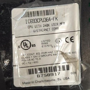 GE FANUC IC693CPU364-FK CPU WITH 240K USER MEM & U/ETHERNET COMM