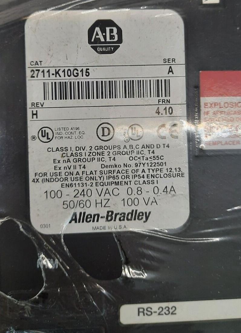 ALLEN BRADLEY 2711-K10G15 PANEL VIEW 1000 - RS-232