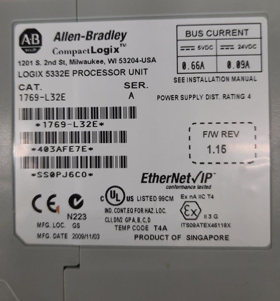 ALLEN BRADLEY 1769-L32E COMPACTLOGIX PROCESSOR