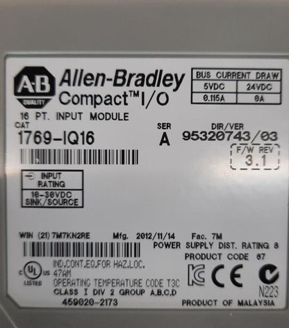 ALLEN BRADLEY 1769-IQ16 COMPACT I/O