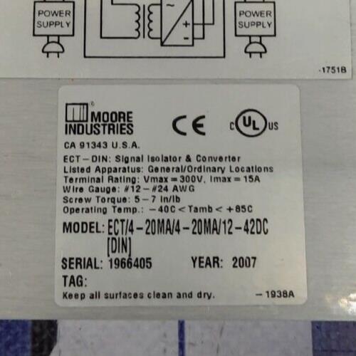 Moore Industries ECT ECT/4-20MA/4-20MA/12-42DC SIGNAL IZOLATOR CONVERTER