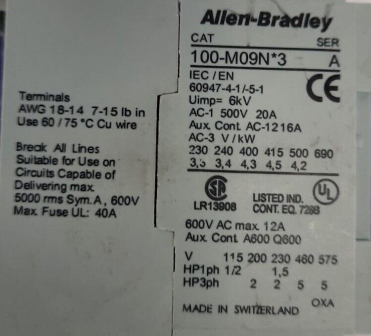 ALLEN BRADLEY 100-MO9N͙3 / M-09 CONTACTOR