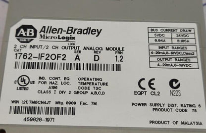 ALLEN BRADLEY 1762-IF2OF2 MicroLogix™1200 2CH INPUT/2CH OUTPUT ANALOG MODULE