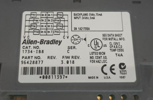 ALLEN BRADLEY 1734-IB8 BACK PANEL INPUT