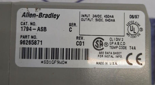 ALLEN BRADLEY 1794-ASB Ser:C  24VDC POWER SUPPLY RID ADAPTER