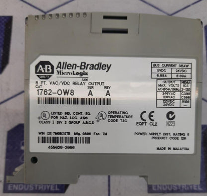 ALLEN BRADLEY  1762-OW8 MicroLogix 1200 8PT VAC/VDC RELAY OUTPUT